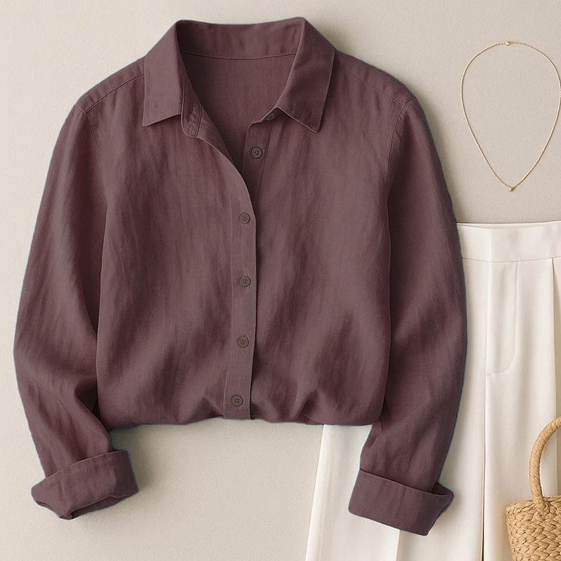 Women's French Casual Cotton Linen Long Sleeve Shirt - Spring/Autumn Collection