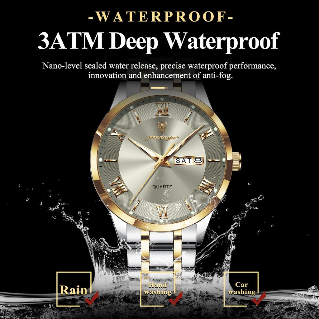 POEDAGAR Top Fashion Men Wristwatch Waterproof Luminous Week Date Quartz Male Clock Stainless Steel Business Men's Watches Reloj