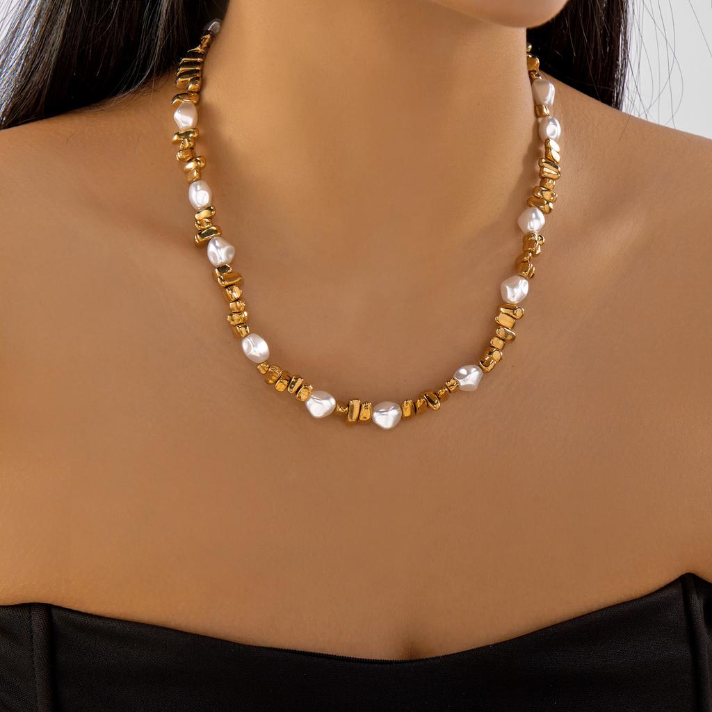2Pcs/set HipHop Irregular CCB Beads Chain Necklaces for Women Vintage Gold Color Heart Pendant Necklace Daily Party Jewelry Gift