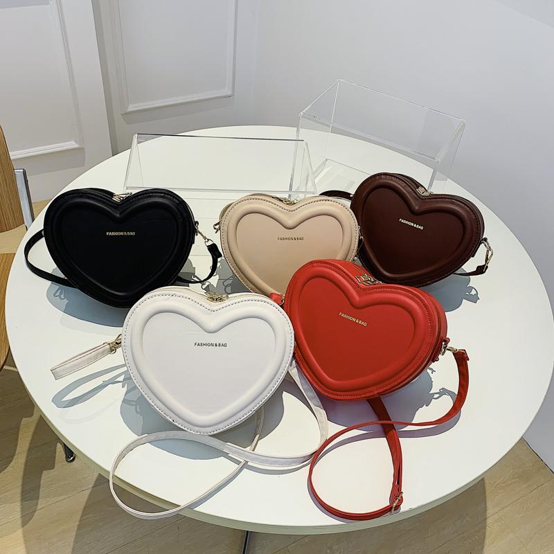 Fashion Casual Women'S Shoulder Bag Pu Solid Color Heart Shape With Adjustable Belt Ladies Crossbody Bag For Outings Festivals