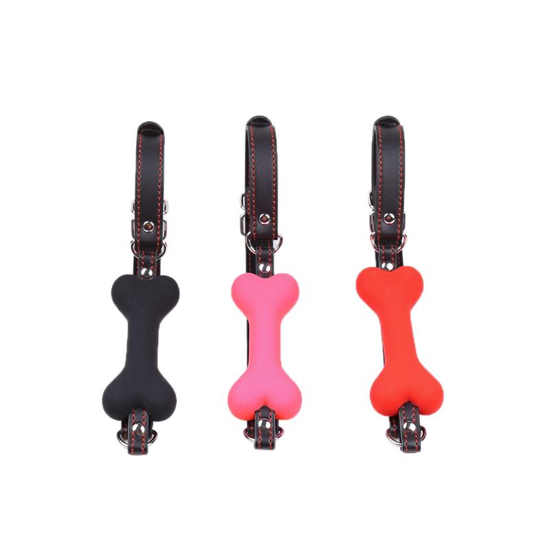 Cute Solid Leather Harness Mouth Silicone Dog Bone Ball Gag BDSM mouthPlug Couples Flirting Sex Products toys Adult Games