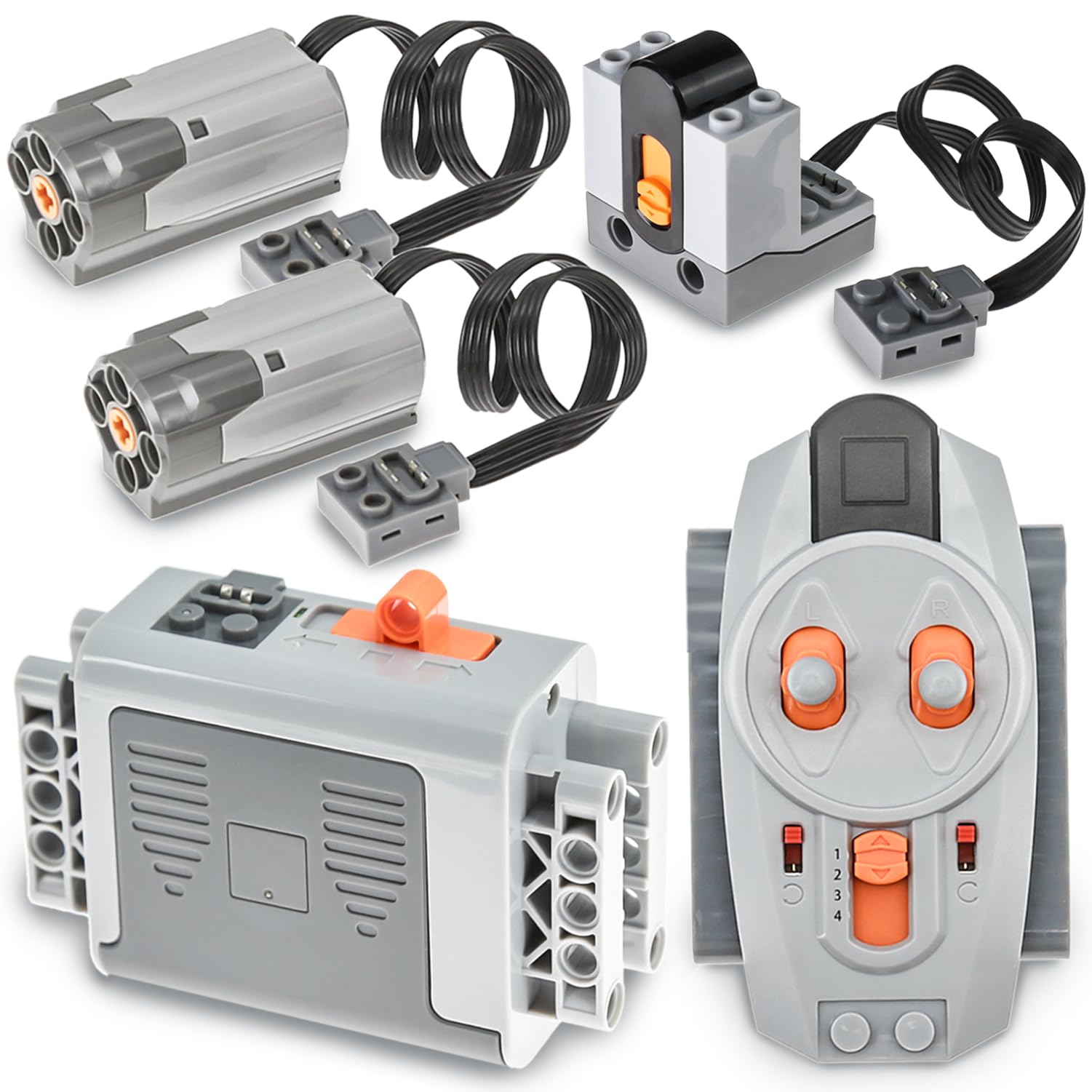 

Cobers Набір з 5 елементів Power Function Сумісний з деталями Technic основних брендів Набір двигунів ІЧ-приймач Пульт дистанційного керування Батарейний блок AA