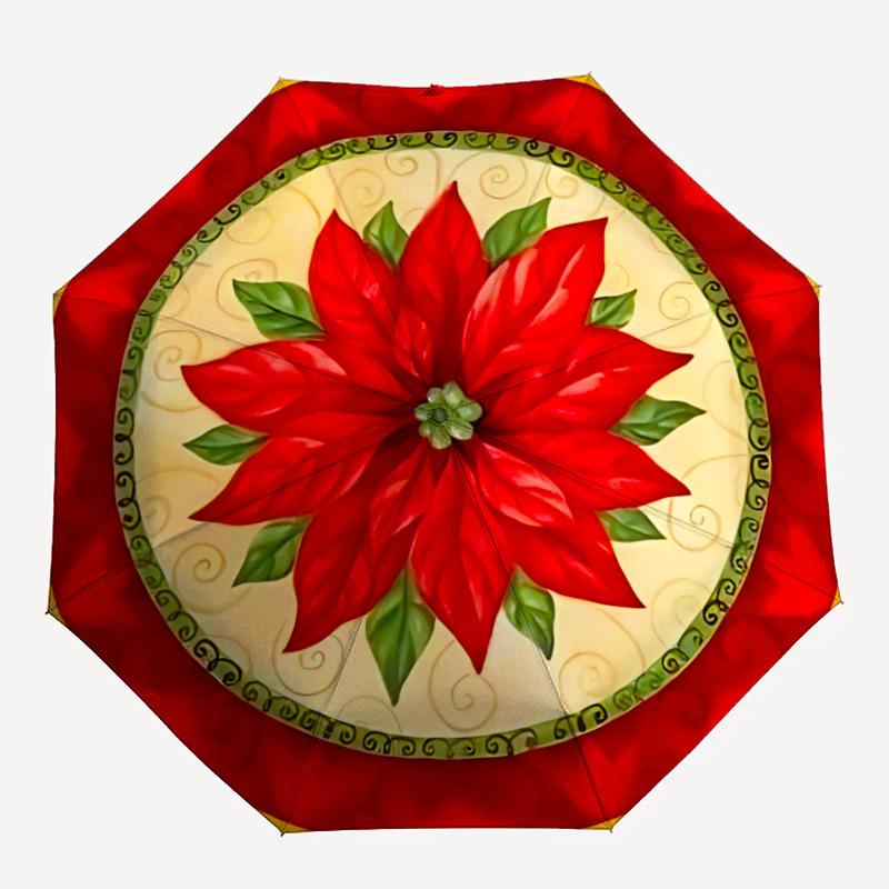 1pc Christmas Poinsettia Design Automatic Folding Umbrella. Casual Outdoor Accessory, for All Seasons Yy250924076