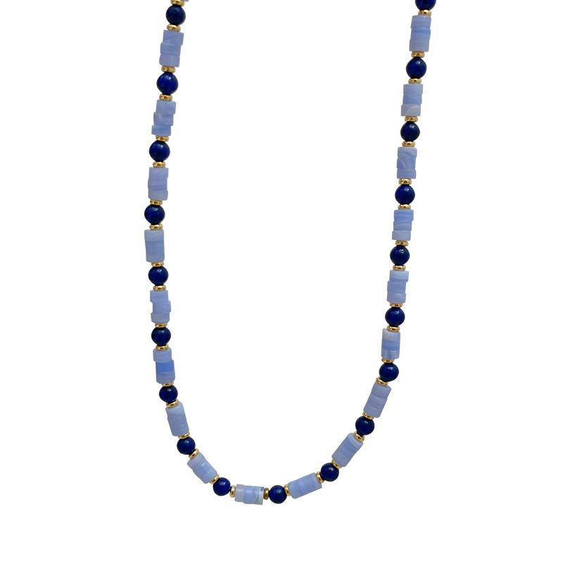 Elegant Retro Lapis Lazuli Beaded Necklace for Women - Versatile, High-End Fashion Clavicle Chain