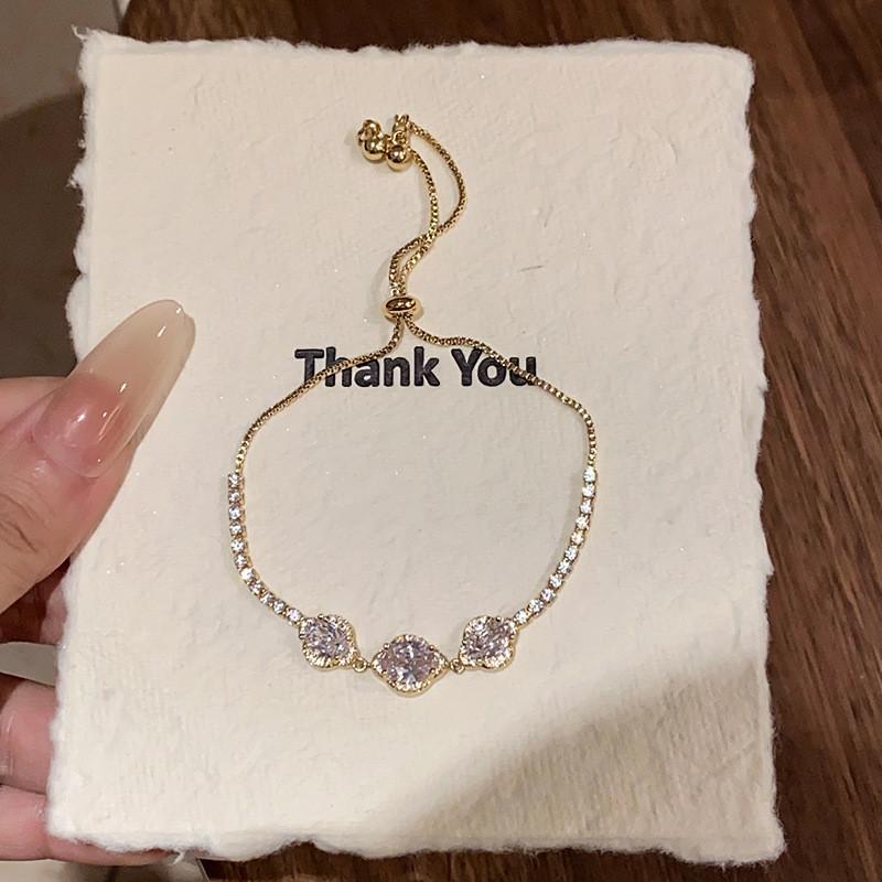 Модный корейский браслет-цветок на руку с цирконами для женщин золотой