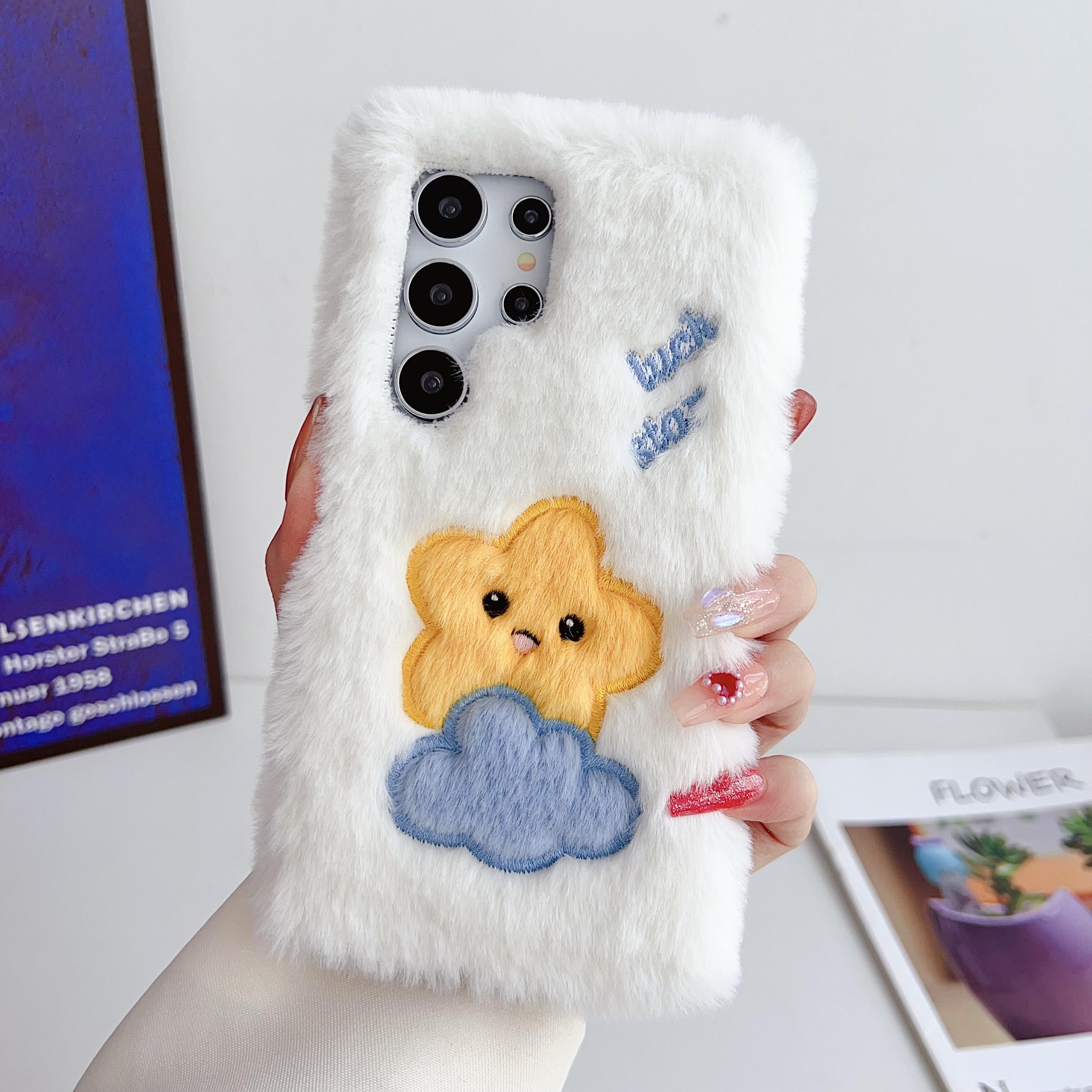 

Вышитый милый плюшевый чехол со звездами и облаками для Samsung Galaxy S20 S21 S22 S23 S24 Ultra Plus, противоударная защитная крышка For Galaxy S23+