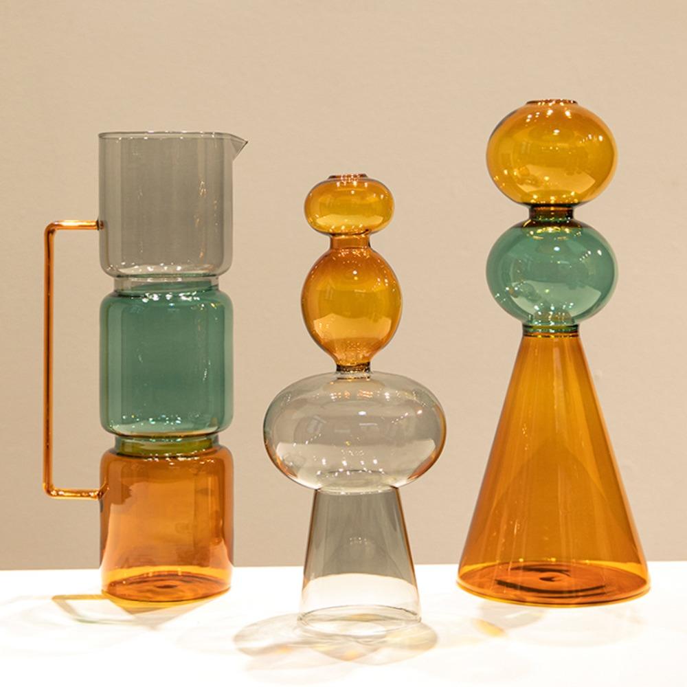 European Style Minimalist Colored Glass Double-layer Transparent Vase Creative Desktop Hydroponic Vase Home Decoration