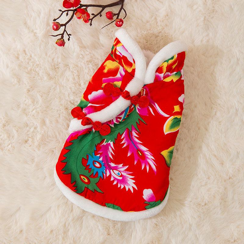 Big flower padded jacket cat clothes to keep warm in winter, thickened two feet into a cat kitten to prevent hair loss, puppy dog pet cat clothing