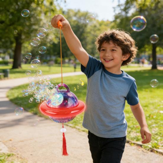 Bubble Machine for Kids Portable Lantern Bubble Maker 6-Hole Bubble Blower Continuous Bubble Spray Safe Outdoor