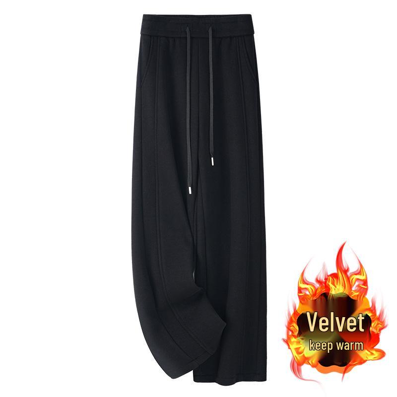 

Women s High-Waisted Apricot Wool-Blend Fleece-Lined Straight-Leg Pants for Autumn/Winter 2024 L чёрный