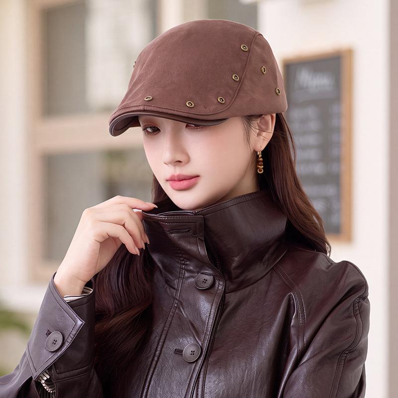Women S Vintage Rivet Decorated Windproof Flat Cap Japanese Style Casual Hat