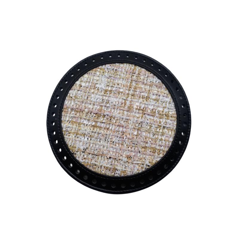 HyunA DIY 18cm Round Woven Rattan Bag with Leather Base and Accessories