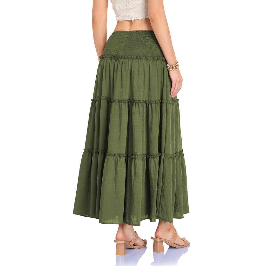Women's Fashion  Pleated Floral Print Elastic Waist  Loose Splicing A Line Pocket Skirt