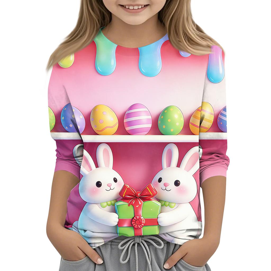Children's Seven Quarter Sleeve Easter Print Round Neck Print Casual Top