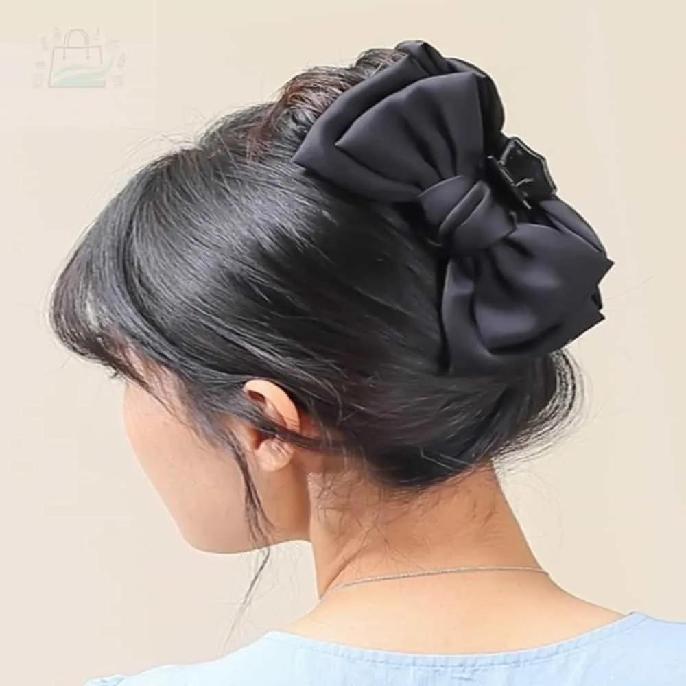 GSTORE Women s Hair Pin Hair Clip Hair Claw Bun Silk Large Ribbon Black Claw Clip