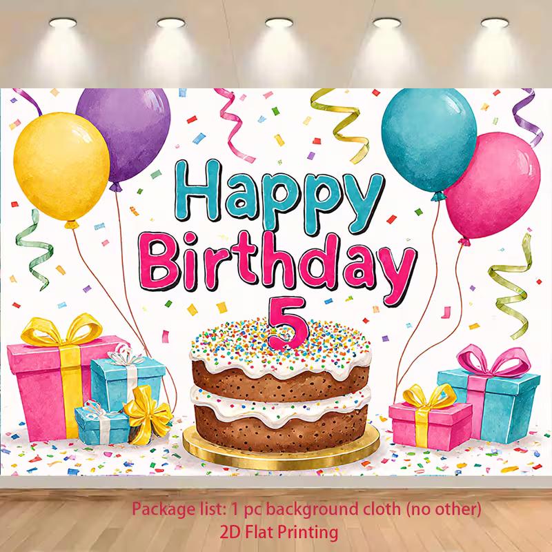 

2D Flat 5 Years Old Happy Birthday Backdrop Watercolor Style Background 47.2x31.5inch/120*80cm