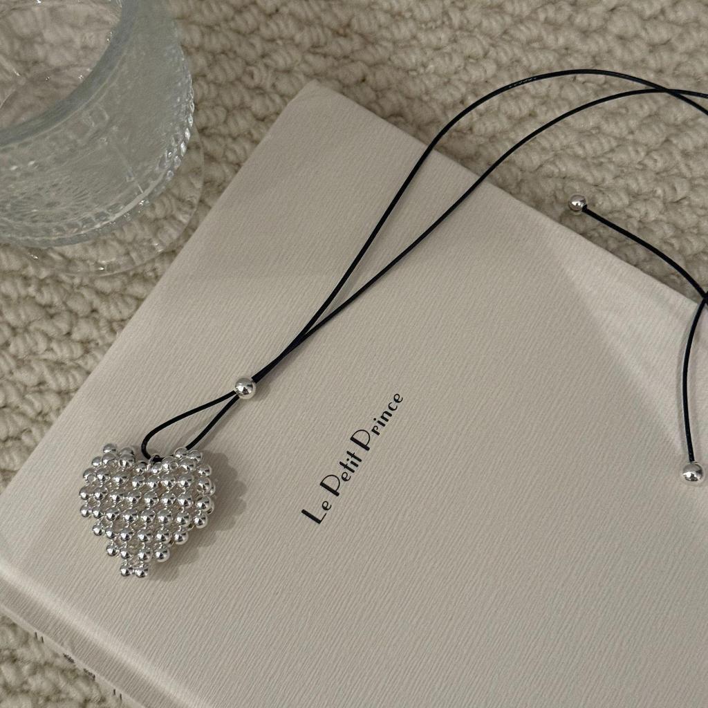 3D Heart Copper Bead Necklace: Versatile, Adjustable Long Sweater Chain for Women