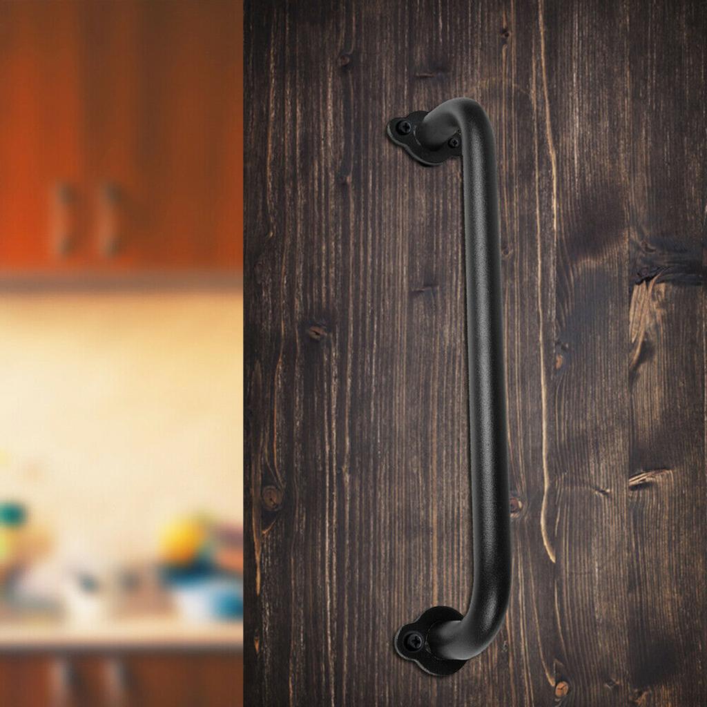 Cast Iron Sliding Barn Door Pull Handle Flush Mount Matte Black Finish for Gate Hardware and Stairs Grab Bar Application