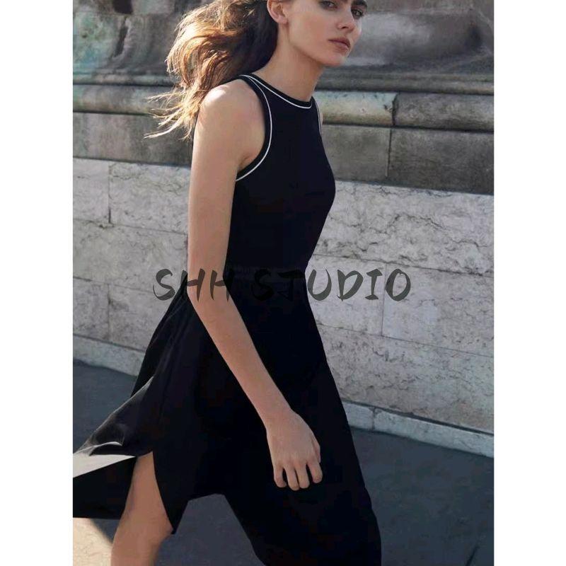 Autumn New Women Clothes Round Neck Sleeveless Vest Poplin Patchwork Midi Dress 8372046 8351224