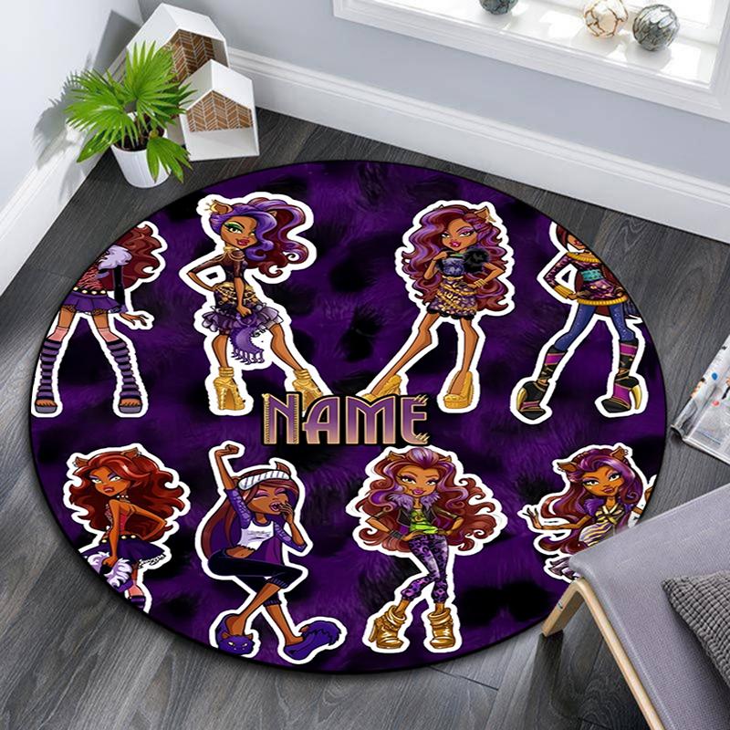 Custom Name,Clawdeen pattern round rug,Carpet Rug for Living Room Bedroom Playroom ,Non-slip Floor Mat,Holiday Gifts and Birthday Gifts.
