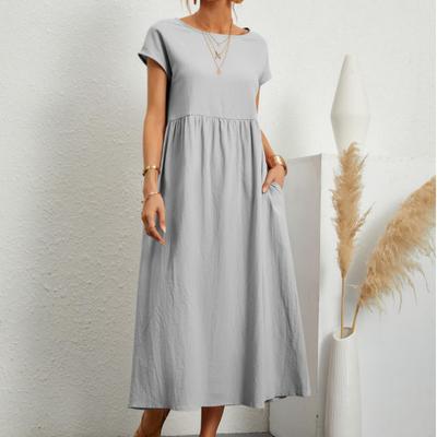 2022 New Solid Color Sleeveless Skirt Loose Cotton Linen Dress Insert Pockets Dress