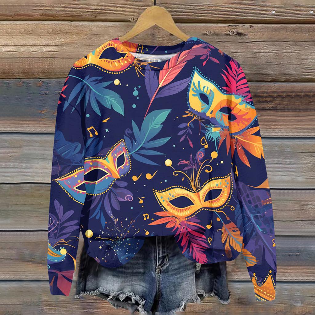 Women's Fashion  Printed Long Sleeve Loose Round Neck Sweatshirt Top