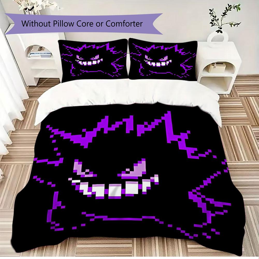 Anime Gengar Printed Bedding Set 3 Piece Soft Microfiber Duvet Cover Set Teens Game Room Decor No Sheet No Filling