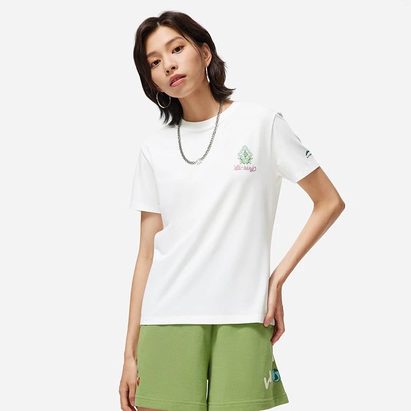 Li Ning Chinese Culture Series Pattern Printed Casual Round Neck Short Sleeve T-Shirt Women Tops Off-White AHST432-1