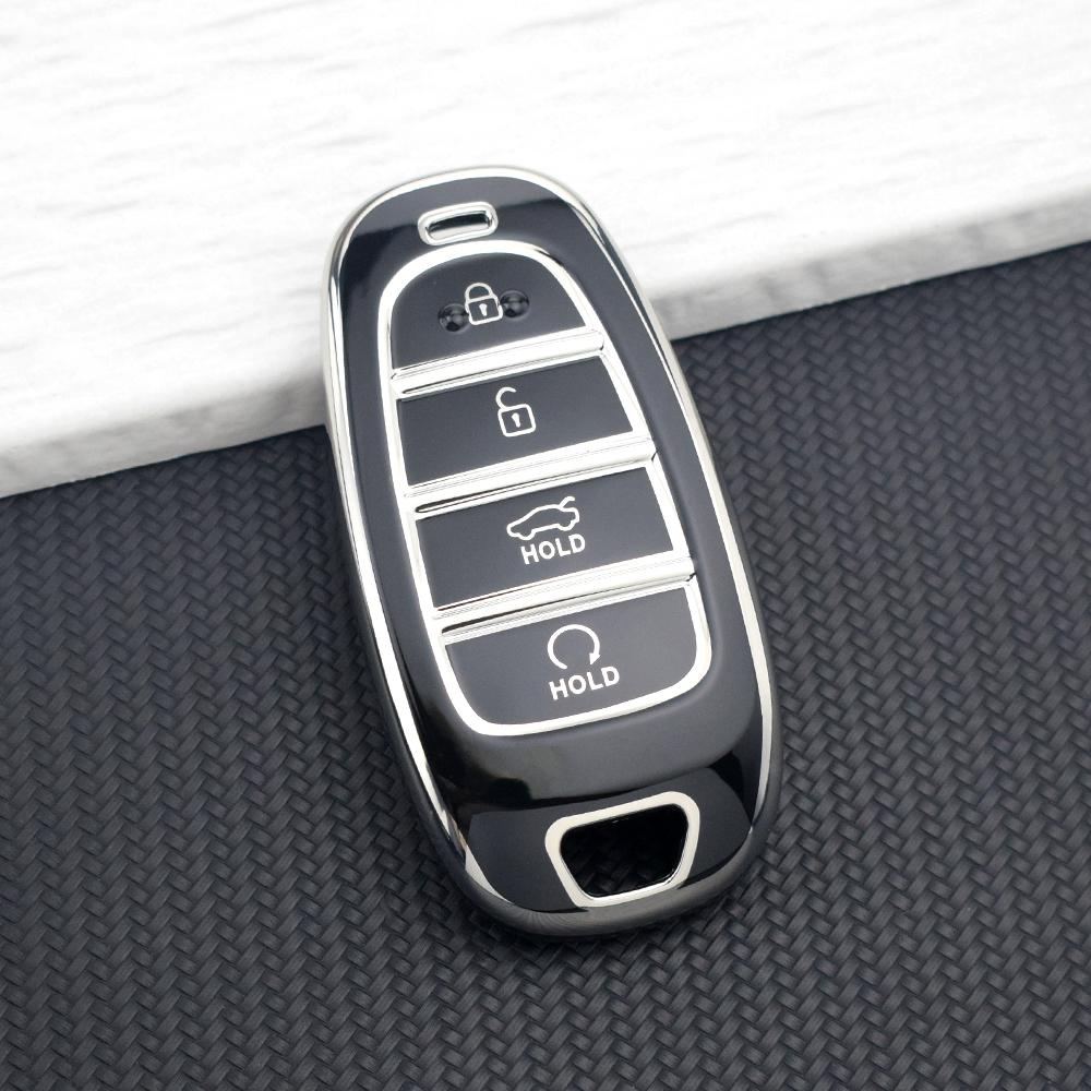 4 Buttons Premium Soft Tpu Smart Key Fob Cover With Keychain For Hyundai Tucson Santa Fe Nx4 Nexo Solaris Prime Atos -