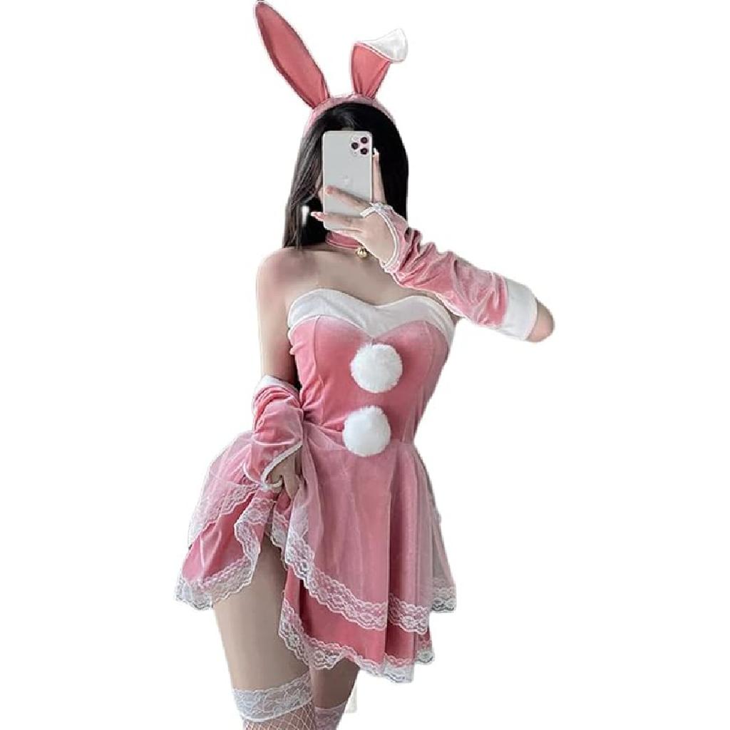 Female Cosplay Bunny Bodysuit Japanese Anime Velvet Babydoll Sexy Lingerie