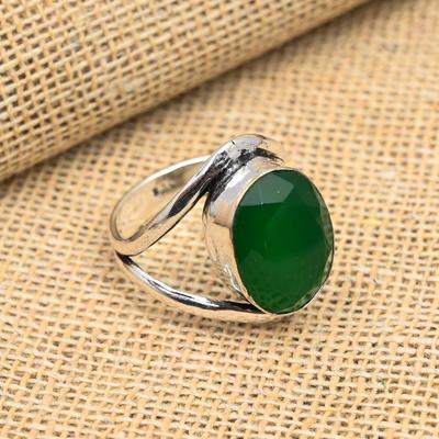 Faceted Green Onyx Gemstone 925 Sterling Silver Handmade Pretty Ring Jewelry For Her
