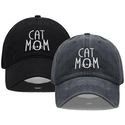 Washed Cotton Baseball Cap for Men & Women Unisex CAT MOM Embroidery Sun Protection Hat Outdoor Sports Wholesale & Dropshipping