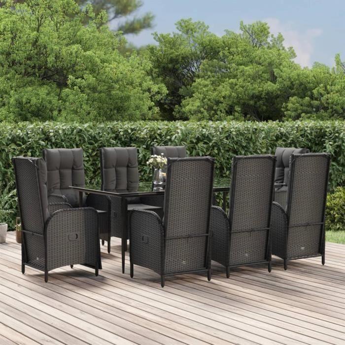VidaXL Mobilier à dîner de jardin 9pcs et coussins noir résine tressée 3185176