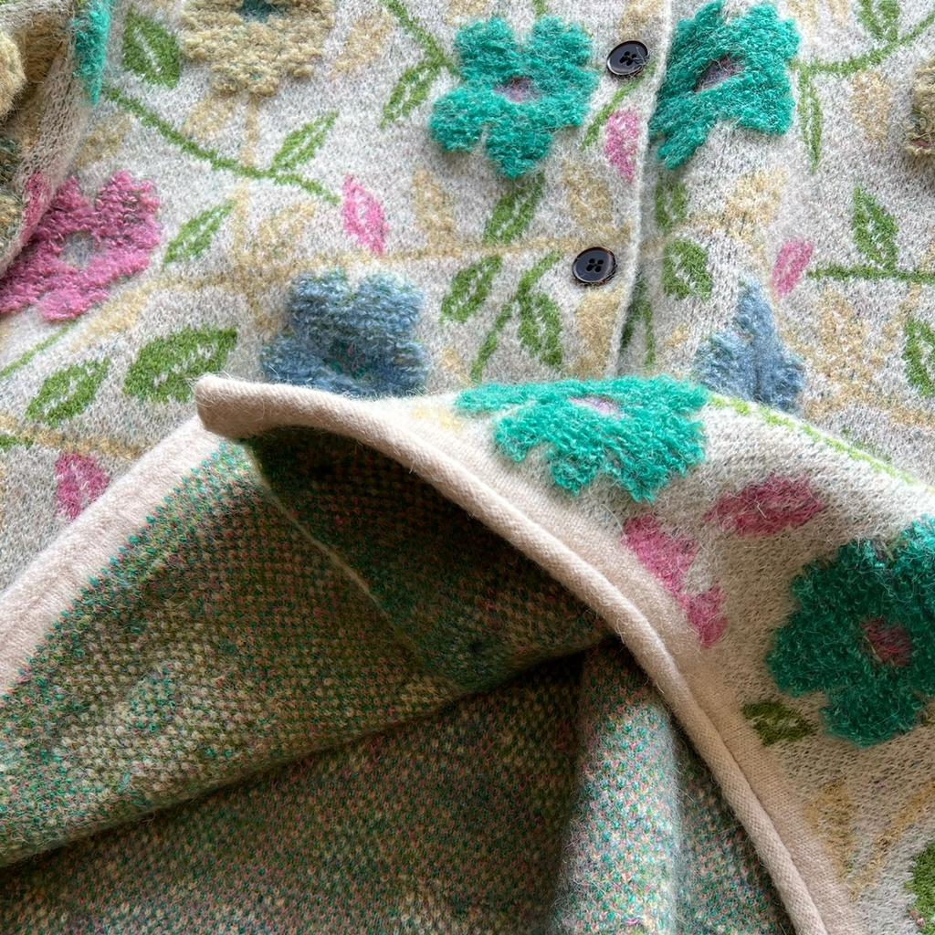 Dimanaf 2025 Květinové svetry Kardigan Podzim Ženy Potisk O-výstřih Svetry Pletení Volný Růžový svetr