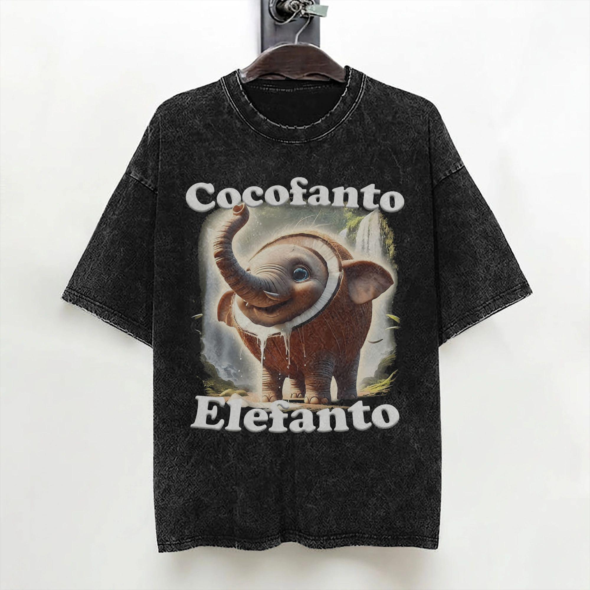 Cocofanto Elefanto Funny Italian Brainrot Meme T Shirts Washed Cotton TShirts for Men Women Streetwear Summer Tee Shirt S