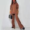 New Women's Fall/Winter Solid Casual Loose Fit Zip-Up Sport Shirt & Wide Leg Pants Set