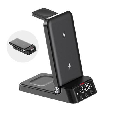 Foldable 3-in-1 Wireless Charger & Alarm Clock with Phone Holder for Apple, Huawei, Samsung Devices