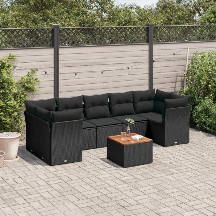 VidaXL Salon de Jardin avec Coussins 8 pcs, Canapés de Patio, Ensemble de Meubles, Mobilier de Terrasse Extérieur, Noir 3223507