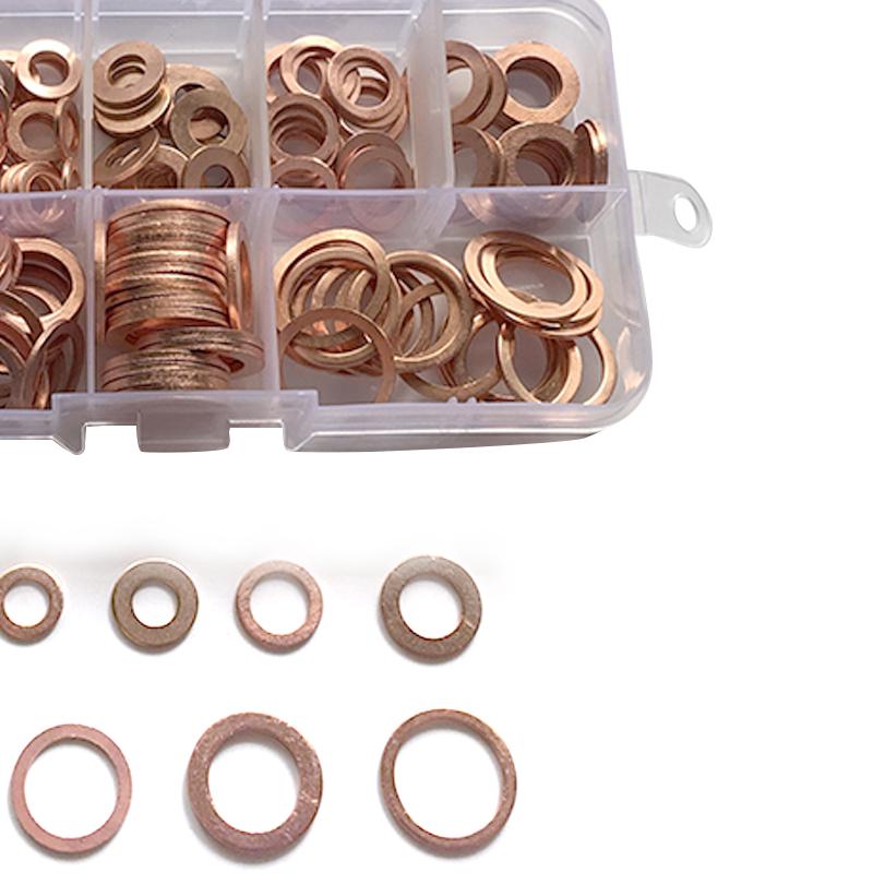 200Pcs M5-M14 Copper Washer Oil Seal Plate Gasket High Quality Copper Material Engine Washer Kit Automotive Hardware Maintenance Metal Fittings 200Pcs M5-M14 Copper Washer Oil Seal Plate Gasket High Quality Copper Material Engine Washer Kit Automotive Hardware Maintenance Metal Fittings