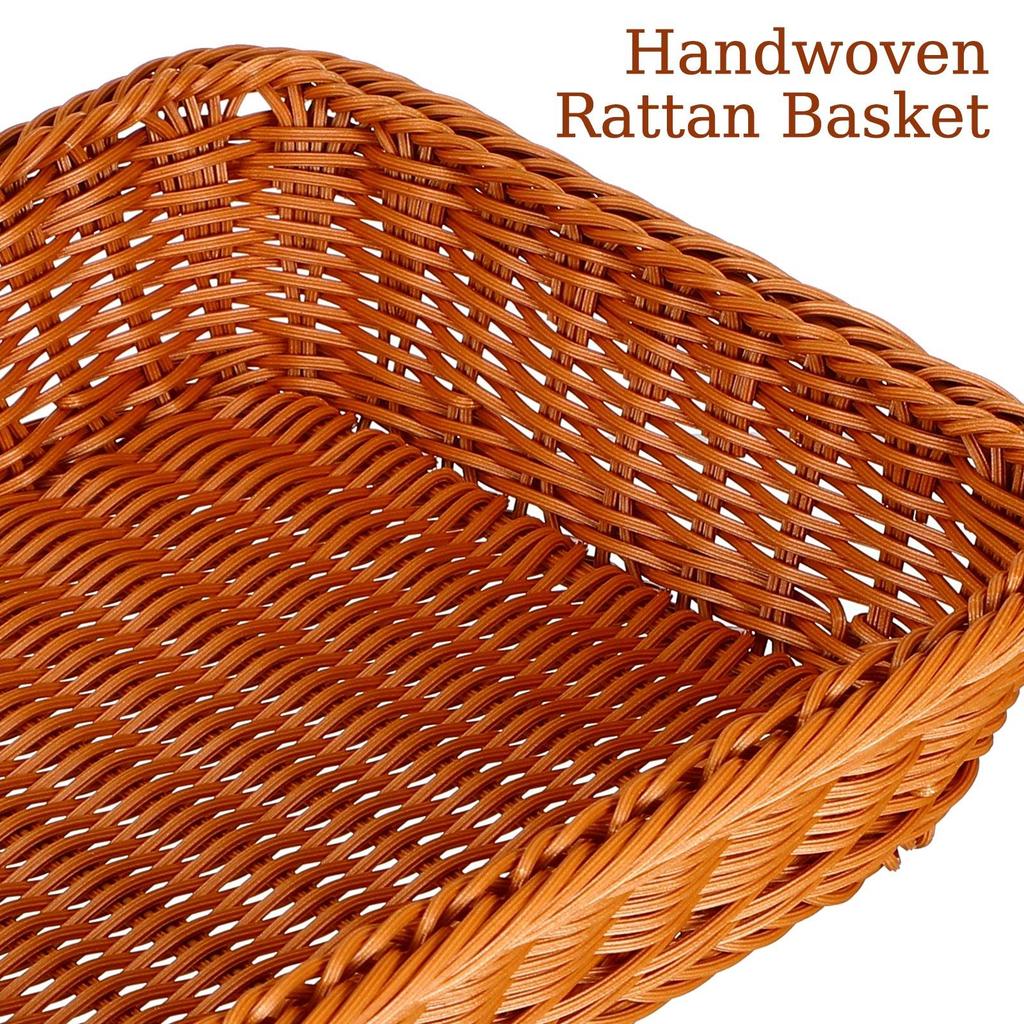 Simulated Rattan Bread Basket Transparent Cover Rustic Woven Storage Basket for Kitchen Restaurant Bakery Fruit Vegetable