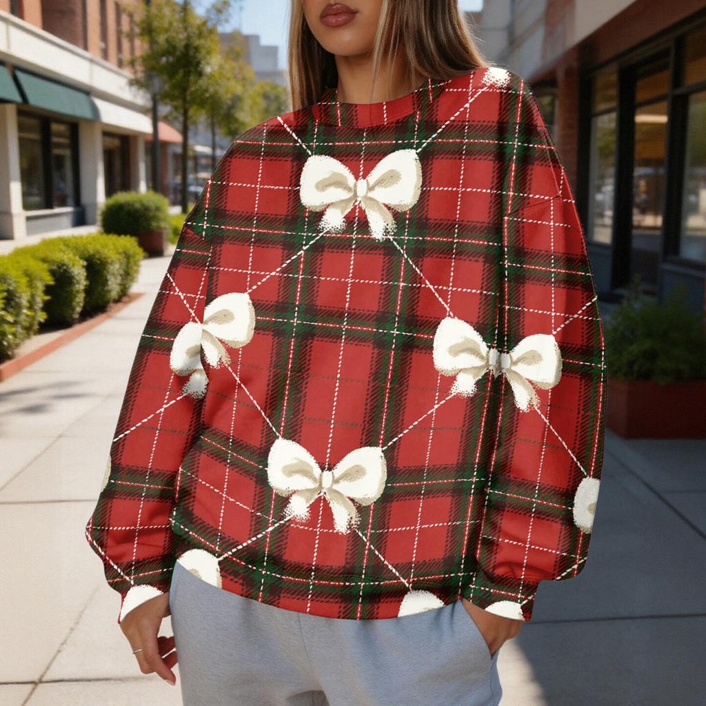 Women's Christmas Print Crewneck Sweatshirt, Lightweight Casual Trendy Pullover for Holiday Wear