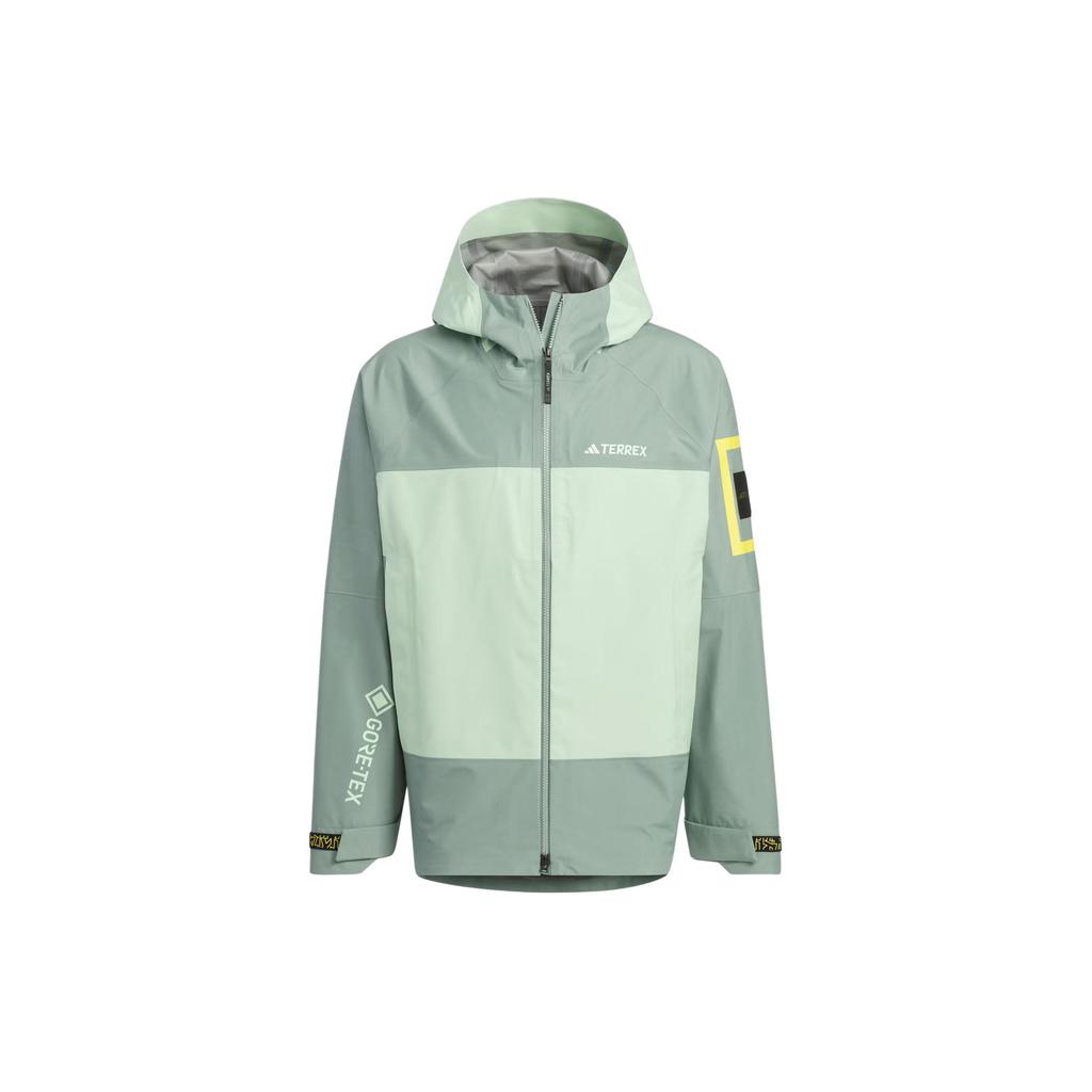 Adidas X National Geographic Color Block Double Layer Sports Hooded Outdoor Hiking Waterproof Windproof Breathable Jacket Men Jacket IS9521
