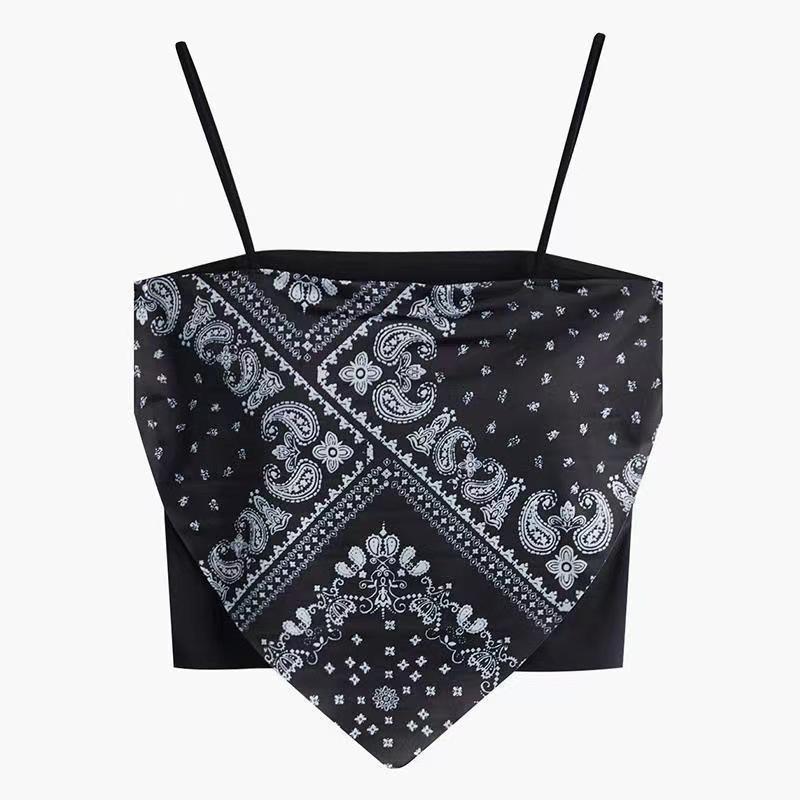 Women s Print Triangle Cami Top, Retro Paisley Spaghetti Strap Crop Tank One size