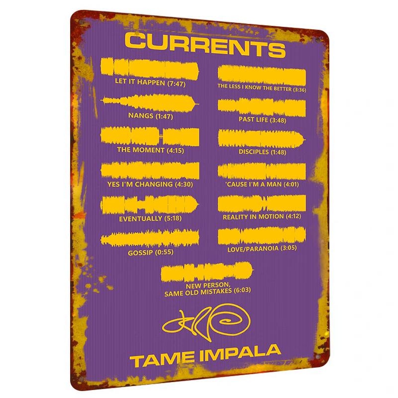 Tame Impala Currents Album Cover Art Metal Tin Sign Custom Music Decor for Home Bar Wall Decoration 20x30cm（7.8x11.8inch）