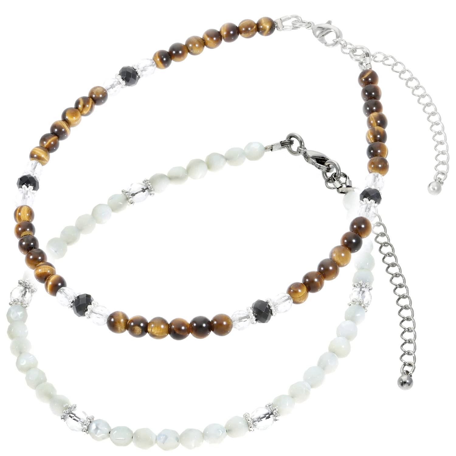 

Gin no Natural stone pair anklets tiger eye stone and mother of pearl Length Length [Shinjuku Kura] (yellow silver) approx. 24.5-30cm approx. 22-27cm