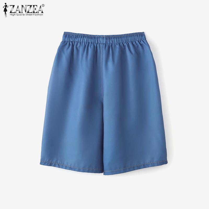 ZANZEA Women Casual Elastic Waist Drawstring Summer Print Short Pants