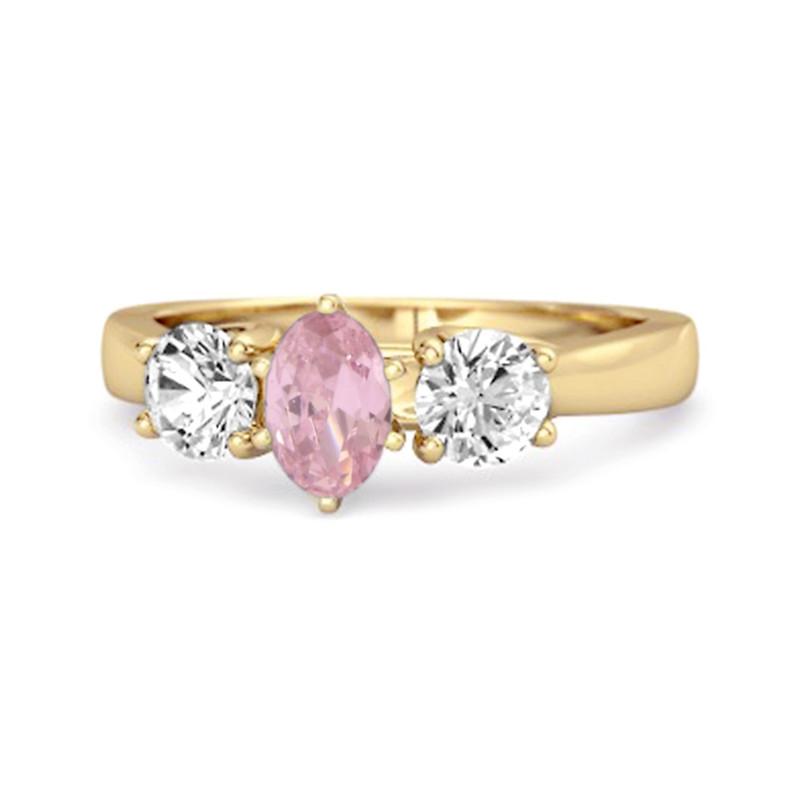 

Three Stone Natural Pink Zirconia 925 Sterling Silver Gold Vermeil Engagement Women Wedding Ring 8 золотий/жовтий