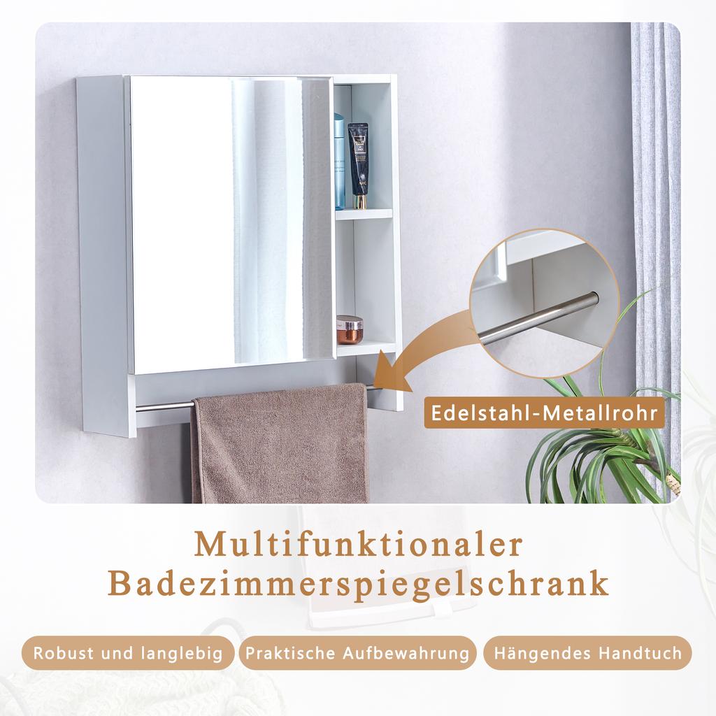 Modern Bathroom Mirror Cabinet White made of MDF – Wall-Mounted Bathroom Cabinet with Mirror & Storage Compartments