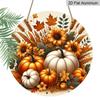 2D Flat, 1pc Round Aluminum Hanging Sign, Rustic Farmhouse Metal Wall Decor - Autumn Harvest Pumpkin & Fall Signs, Seasonal Plaque Suitable for Home