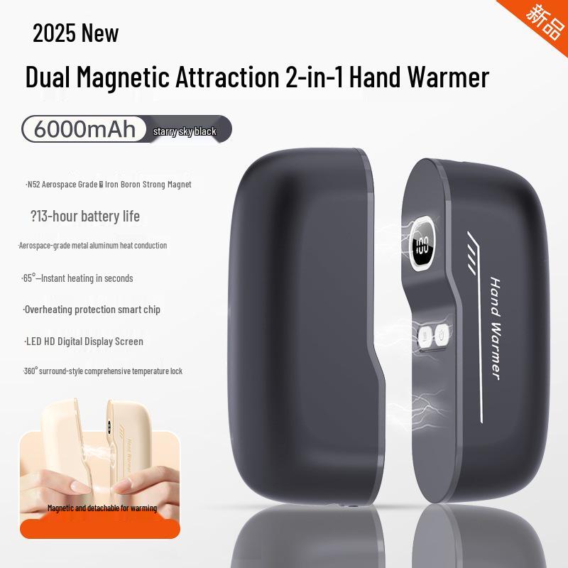 2025 Gradient Color Magnetic Hand Warmer with Digital Display - Two-in-One Detachable Design